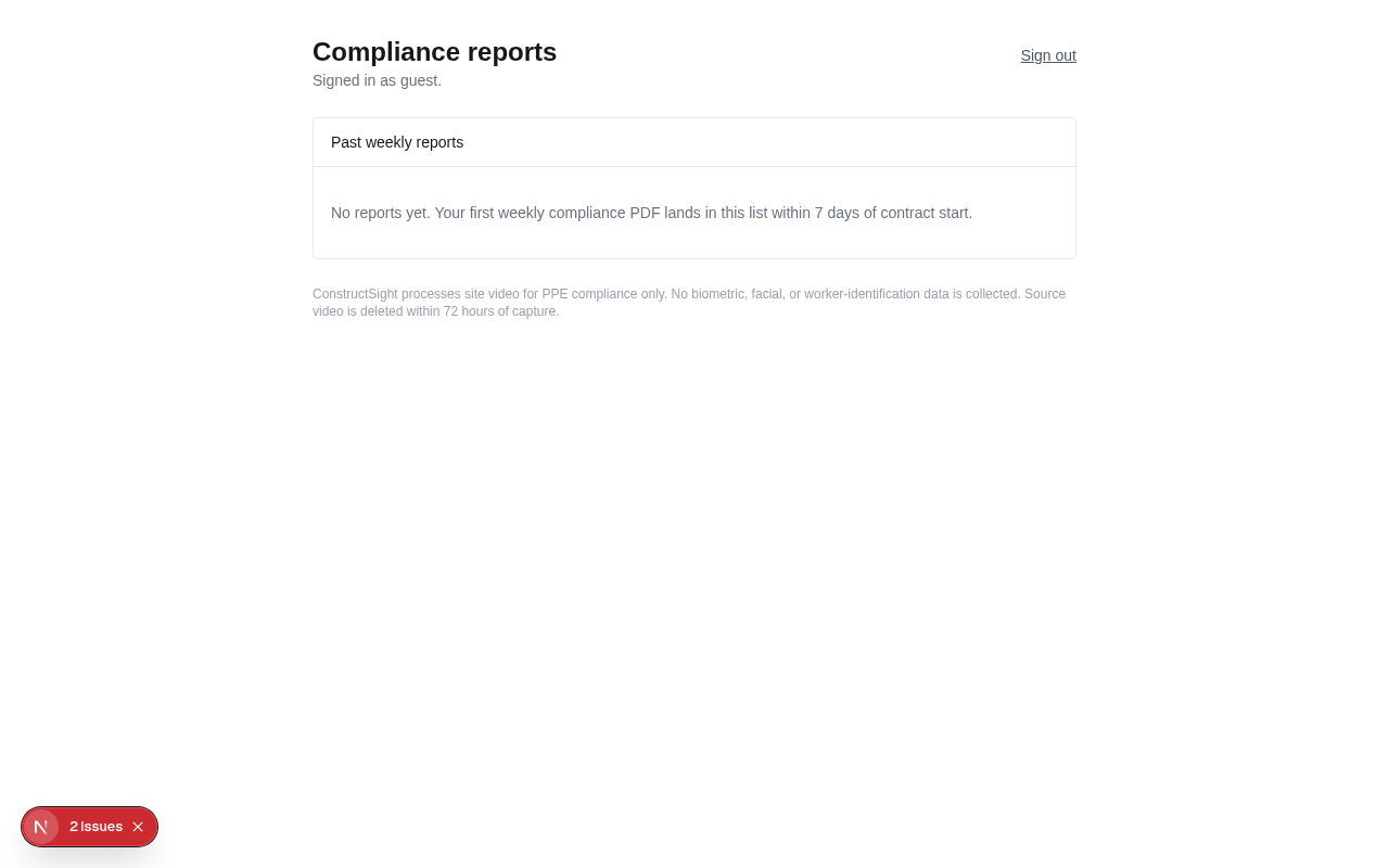 Compliance reports dashboard listing past weekly PDFs
