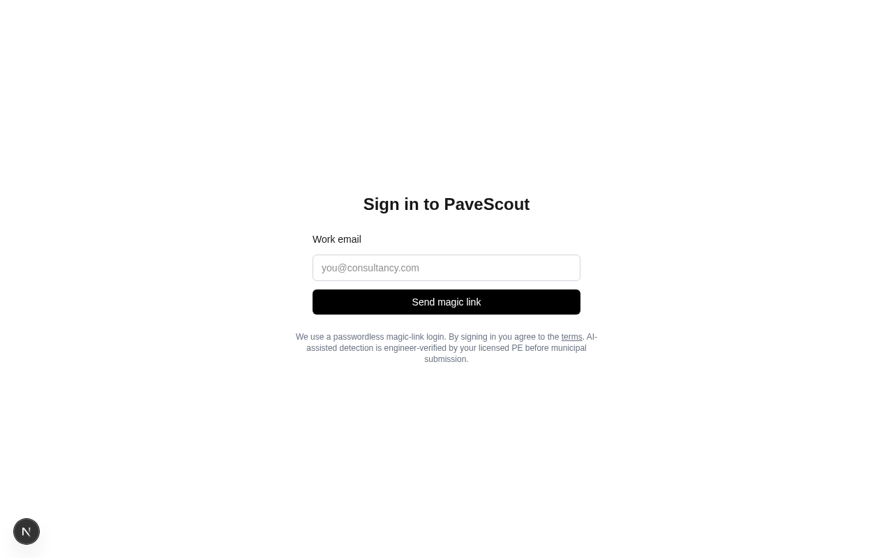 Magic-link sign in for PaveScout consultancies